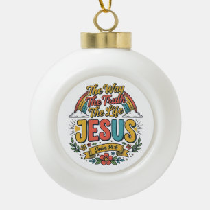 Vintage Jesus The Way Truth Life Shirt Ceramic Ball Christmas Ornament