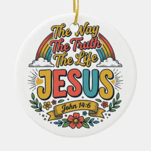 Vintage Jesus The Way Truth Life Shirt Ceramic Tree Decoration