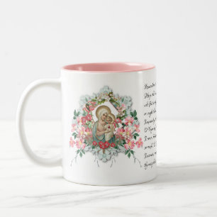 Vintage Jesus Virgin Mary Floral Memorare Prayer Two-Tone Coffee Mug