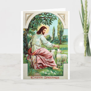 Vintage Jesus With Lambs Easter Card