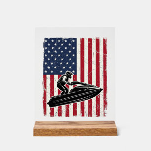Vintage Jet Ski American Flag Vector Shirt Design_ Acrylic Sign