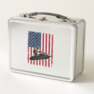 Vintage Jet Ski American Flag Vector Shirt Design_ Metal Lunch Box