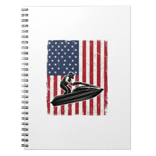Vintage Jet Ski American Flag Vector Shirt Design_ Notebook