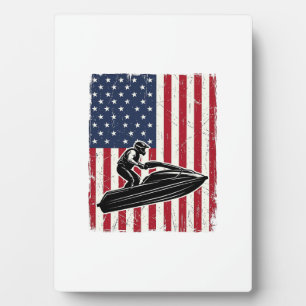 Vintage Jet Ski American Flag Vector Shirt Design_ Plaque