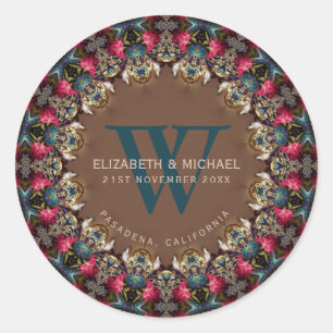 Vintage Jewel Lace Boho Wedding Classic Round Sticker