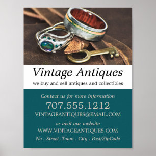 Vintage Jewellery & Key, Antique Dealer, Store Poster