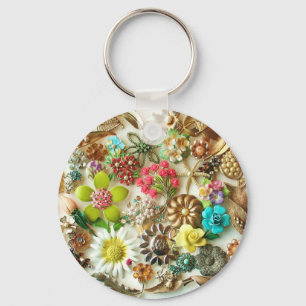 Vintage Jewels Floral Keychain