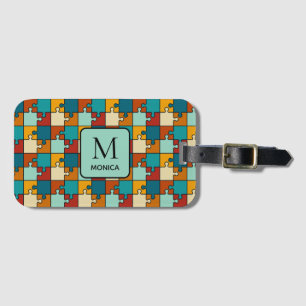 Vintage Jigsaw Puzzle Pieces Monogram Luggage Tag
