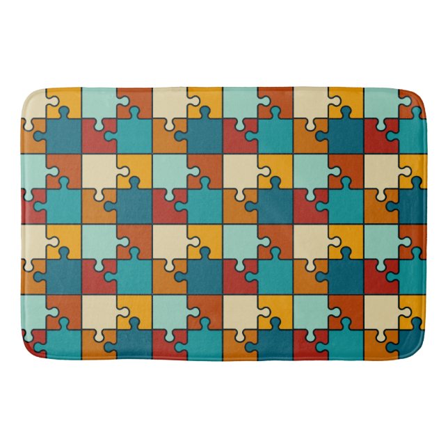 Vintage Jigsaw Puzzle Pieces Pattern Bath Mat (Front)