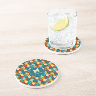 Vintage Jigsaw Puzzle Pieces Pattern Monogram Coaster