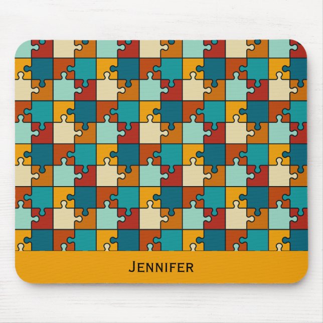 Vintage Jigsaw Puzzle Pieces Pattern Name Mouse Mat (Front)