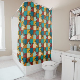 Vintage Jigsaw Puzzle Pieces Pattern Shower Curtain