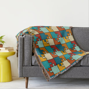 Vintage Jigsaw Puzzle Pieces Pattern Throw Blanket