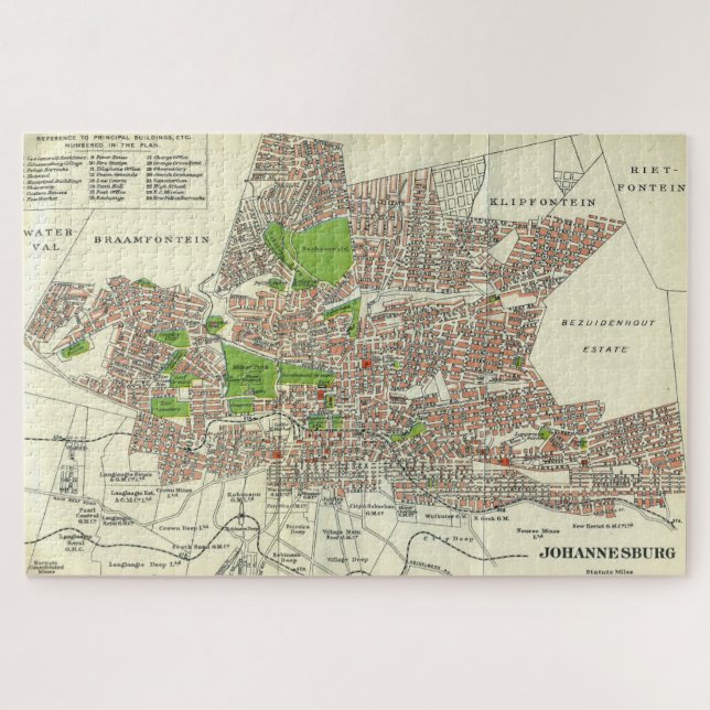Vintage Johannesburg South Africa Map (1913) Jigsaw Puzzle (Horizontal)