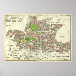 Vintage Johannesburg South Africa Map (1913) Poster