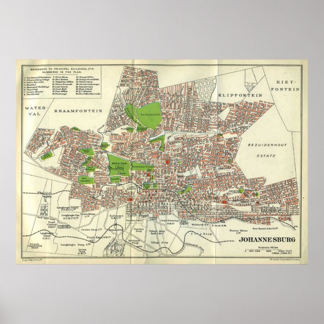Vintage Johannesburg South Africa Map (1913) Poster (Front)