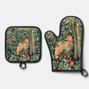 Vintage John Dearle "Greenery"- Tree Flower & Fox Oven Mitt & Pot Holder Set