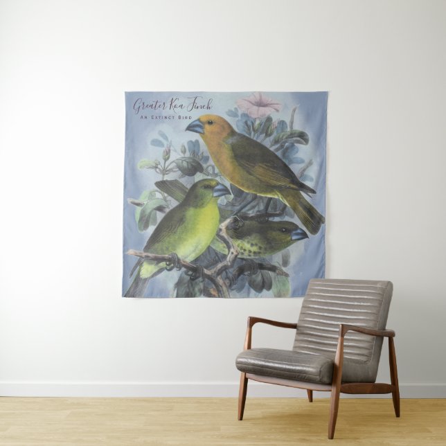 Vintage John Keulemans Greater Koa Finch Tapestry (In Situ)