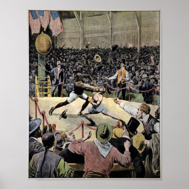 Vintage Johnson Jeffries Fight Illustration Poster (Front)