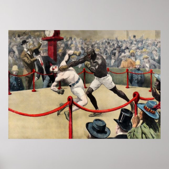 Vintage Johnson Jeffries Fight Illustration Poster (Front)