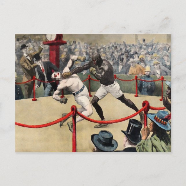 Vintage Johnson VS Jeffries Boxing Illustration Postcard (Front)