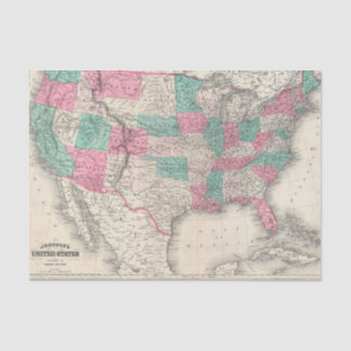 Vintage Johnson's Map of the United States (1866) Tissue Paper