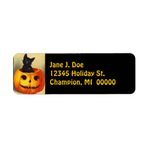 Vintage JOL Pumpkin Black Kitten Address Labels