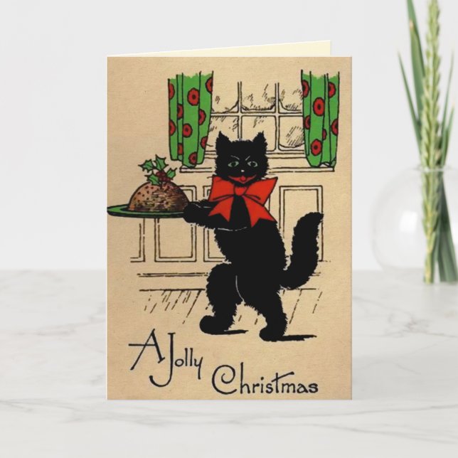 Vintage Jolly Christmas Cat Card (Front)