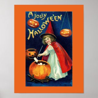 Vintage Jolly Halloween Girl Witch Poster