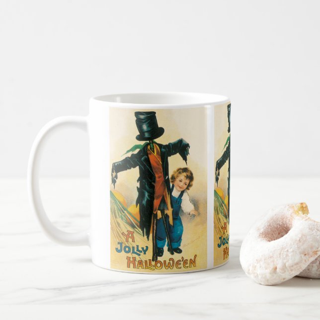 Vintage Jolly Halloween Scarecrow Ellen Clapsaddle Coffee Mug (With Donut)