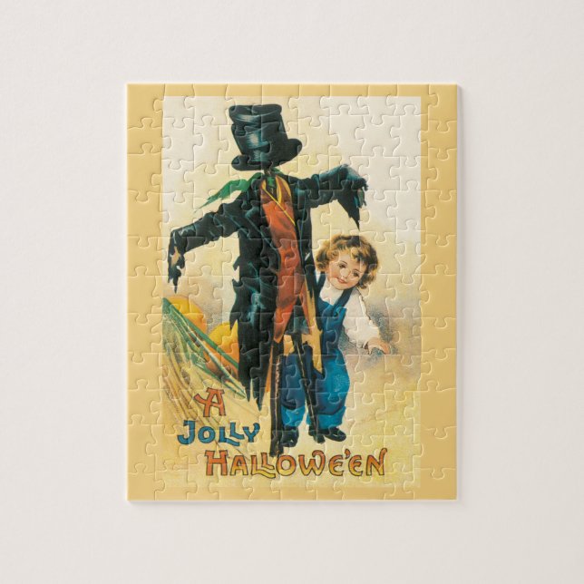 Vintage Jolly Halloween Scarecrow Ellen Clapsaddle Jigsaw Puzzle (Vertical)