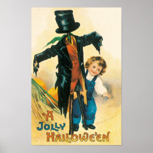 Vintage Jolly Halloween Scarecrow Ellen Clapsaddle Poster