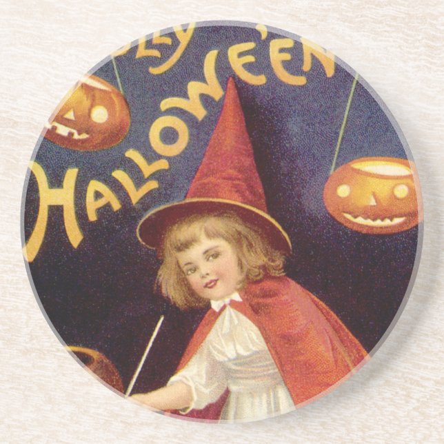 Vintage Jolly Halloween Witch by Ellen Clapsaddle Coaster (Front)