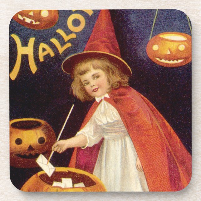 Vintage Jolly Halloween Witch by Ellen Clapsaddle Coaster (Front)