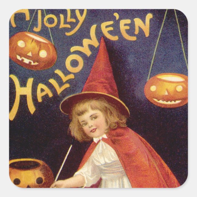 Vintage Jolly Halloween Witch by Ellen Clapsaddle Square Sticker (Front)