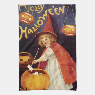 Vintage Jolly Halloween Witch by Ellen Clapsaddle Tea Towel