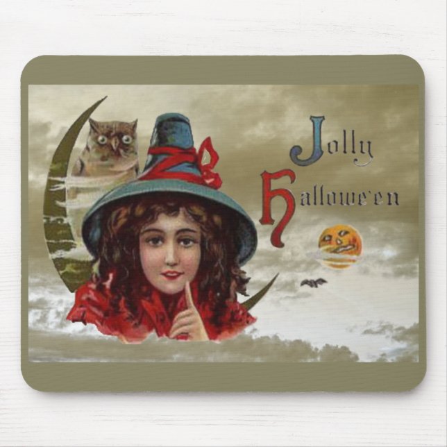 Vintage Jolly Halloween Witch Mouse Pad (Front)