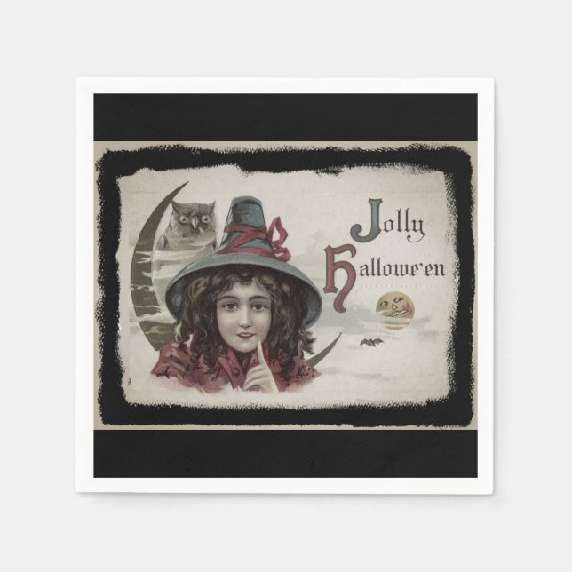Vintage Jolly Halloween Witch Napkin (Front)