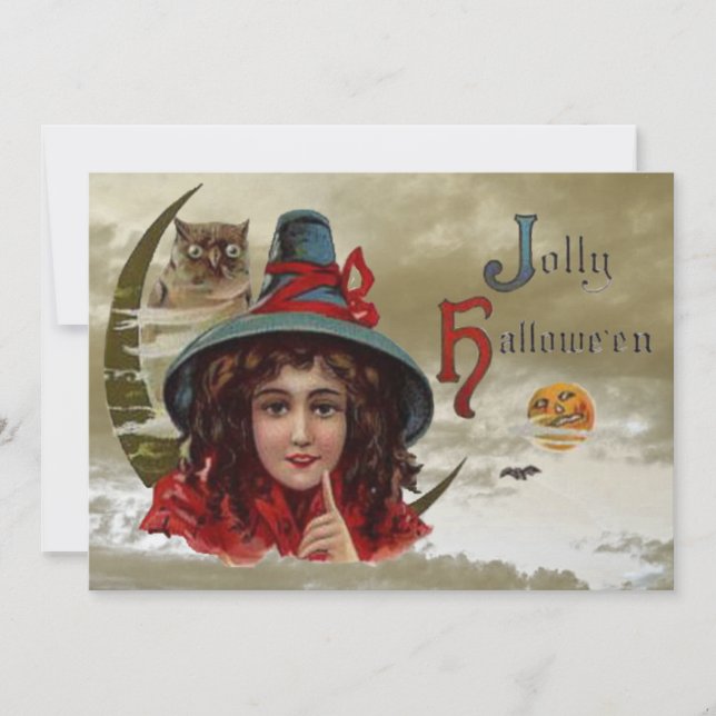 Vintage Jolly Halloween Witch Party Invitation (Front)