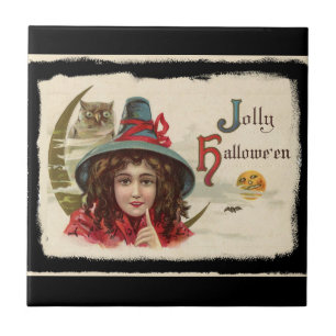 Vintage Jolly Halloween Witch Tile