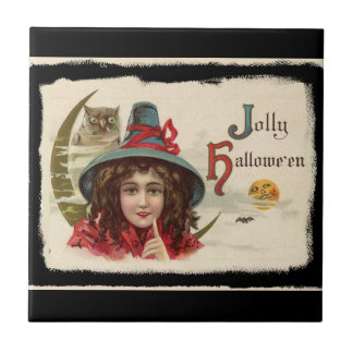 Vintage Jolly Halloween Witch Tile