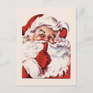 Vintage Jolly Old Santa Shhh Beige Postcard