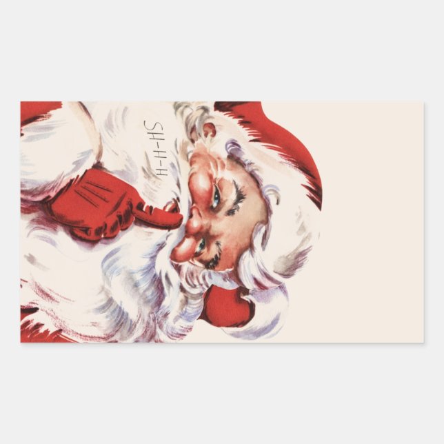 Vintage Jolly Old Santa Shhh Beige Rectangular Sticker (Front)