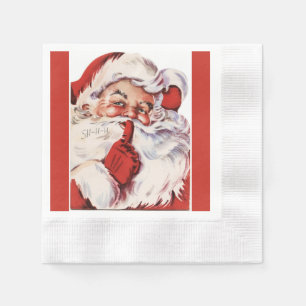 Vintage Jolly Old Santa Shhh Red Coined Napkin