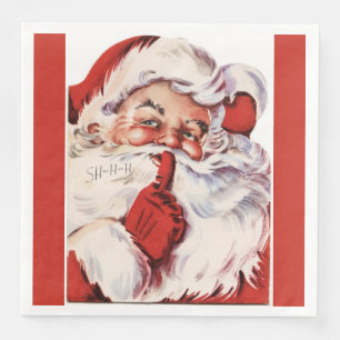 Vintage Jolly Old Santa Shhh Red Napkin