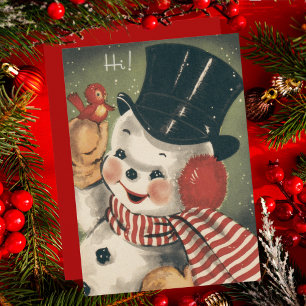 Vintage Jolly Retro Snowman Custom Christmas Card