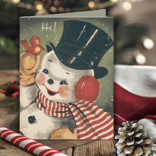 Vintage Jolly Retro Snowman Holiday Card
