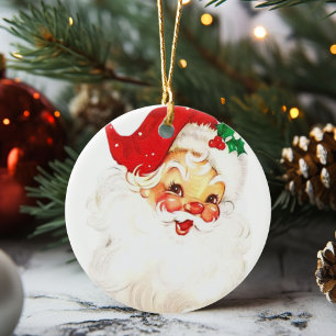 Vintage Jolly Santa Claus Christmas Ceramic Tree Decoration