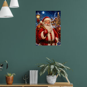 Vintage Jolly Santa Claus Christmas Poster