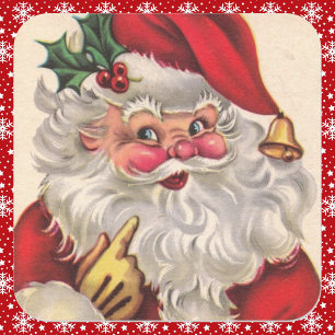 Vintage Jolly Santa Claus Cute Christmas Square Sticker